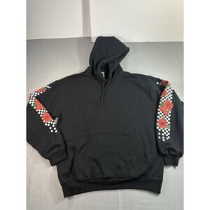 Mens Black Rose Checkerboard Sleeve Hoodie Punk Skate Streetwear M